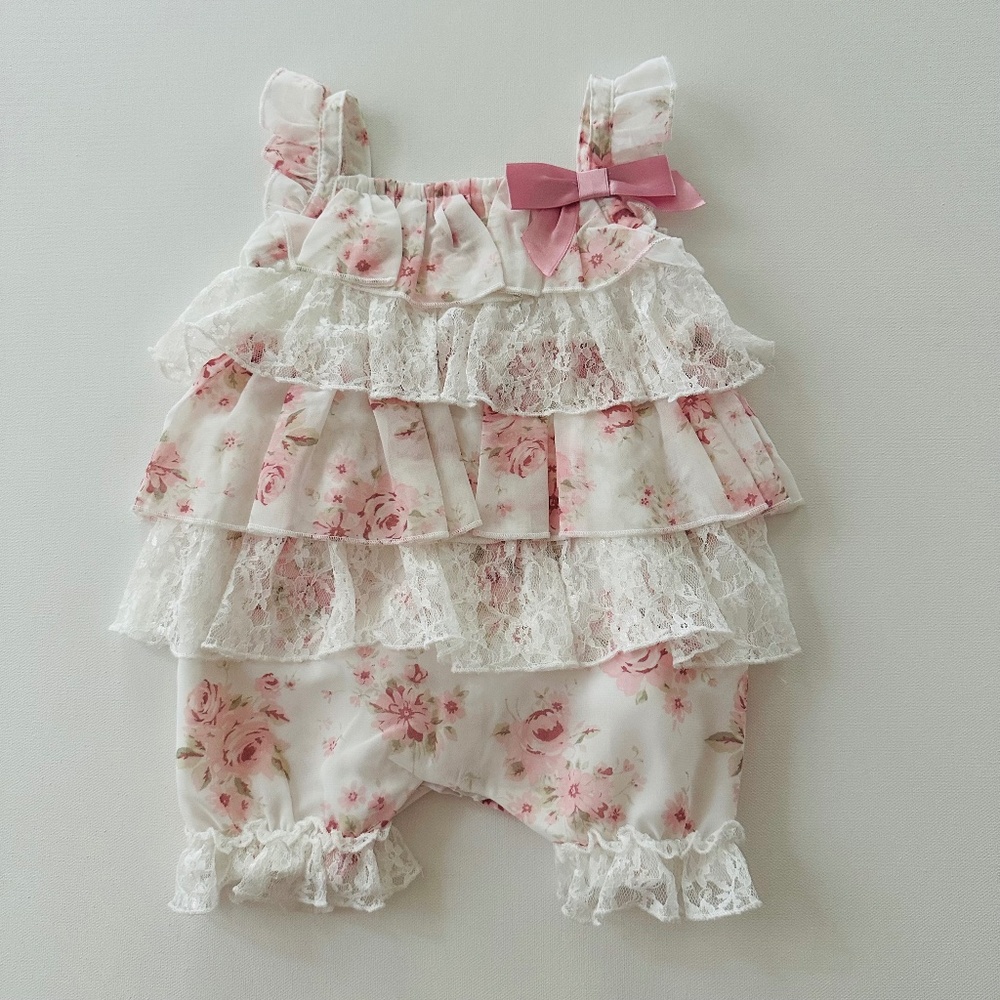 Miniclasix 9 Months Baby Girl Lace Ruffle Romper White Pink
